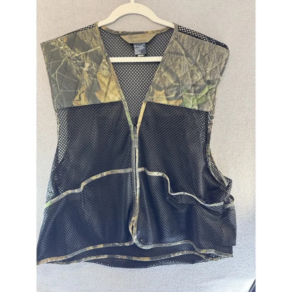 Quail Unlimited Hunting Vest Men’s XL Camo Mesh Game Bag Full Zip